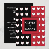 Zwart Rood Wit Harten Patroon Moderne Bruiloft Kaart (Voorkant / Achterkant)