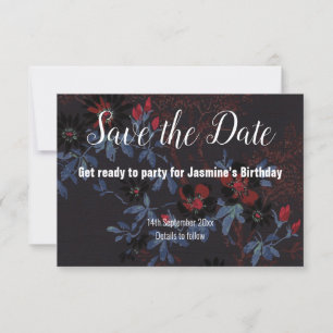 ZWART ROOD WIT KERSENBLOESEM SAVE THE DATE RSVP KAARTJE