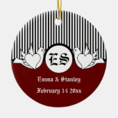 Zwart, rood, wit liefhebbende duiven initialen orn keramisch ornament (Voorkant)