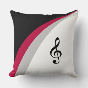 Zwart, Rood Wit Wavy Lines & Musical Treble Clef Kussen