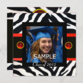 ZWART ROOD WIT ZEBRA FUR Monogram Foto Sjabloon Kaart (Voorkant / Achterkant)