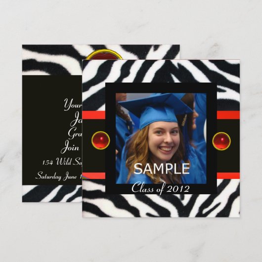 ZWART ROOD WIT ZEBRA FUR Monogram Fototemplate Kaart (Voorkant / Achterkant)