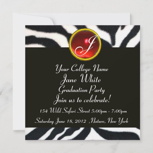 ZWART ROOD WIT ZEBRA FUR Monogram Fototemplate Kaart (Achterkant)