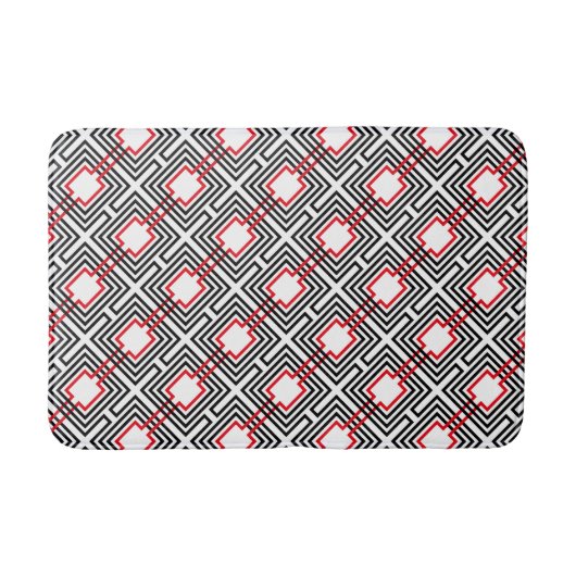 Zwart Rood & Witte Geometrisch Badmat (Voorkant)