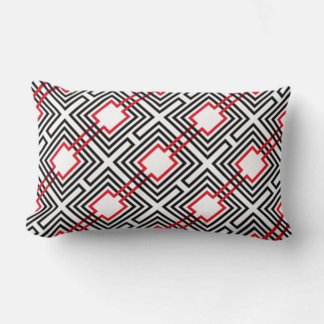 Zwart Rood & Witte Geometrisch Kussen (Voorkant)