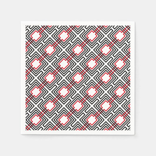 Zwart Rood & Witte Geometrisch Servetten (Voorkant)