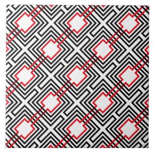 Zwart Rood & Witte Geometrisch Tegeltje