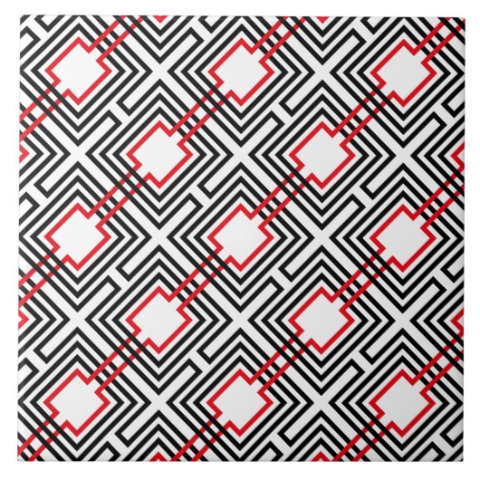 Zwart Rood & Witte Geometrisch Tegeltje (Voorkant)