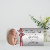 Zwart Rood Zilver Baby's Eerste Kerstfotokaart Feestdagenkaart (Staand voorkant)