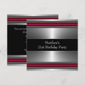 Zwart Rood Zilver Mannen Verjaardagsfeest Kaart (Voorkant / Achterkant)