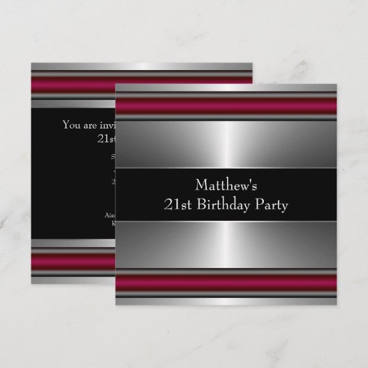 Zwart Rood Zilver Mannen Verjaardagsfeest Kaart (Voorkant / Achterkant)