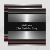 Zwart Rood Zilver Mans 21ste Verjaardagsfeest Kaart (Voorkant / Achterkant)