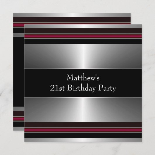 Zwart Rood Zilver Mans 21ste Verjaardagsfeest Kaart (Voorkant / Achterkant)