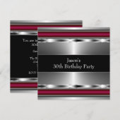 Zwart Rood Zilver Mans 30ste Verjaardagsfeest Kaart (Voorkant / Achterkant)