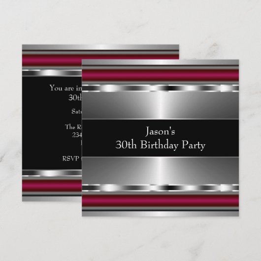 Zwart Rood Zilver Mans 30ste Verjaardagsfeest Kaart (Voorkant / Achterkant)