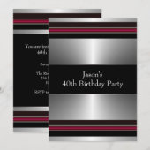 Zwart Rood Zilver Mans 40ste Verjaardagsfeest Kaart (Voorkant / Achterkant)