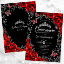 Zwart Rood Zilver Quinceanera