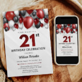 Zwart Rood Zilver & Wit 21e Verjaardag Uitnodiging