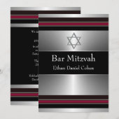 Zwart Rood Zilveren Ster van David Bar Mitswa Kaart (Voorkant / Achterkant)