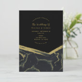 Zwart Rook & Goud Marmer Chic Modern Huwelijk Kaart (Staand voorkant)