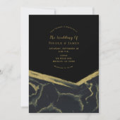 Zwart Rook & Goud Marmer Chic Modern Trouwen Kaart (Voorkant)