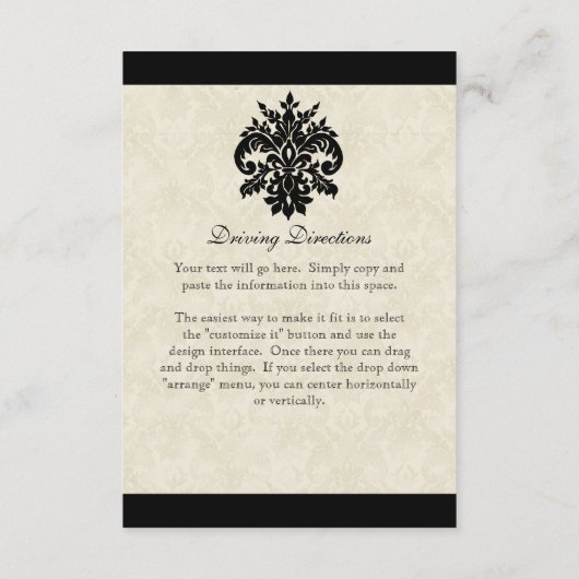 Zwart roomkleurige Fleur de Lis Damast Trouw- Informatiekaartje (Achterkant)