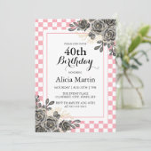 Zwart Roos Baby Roze & Wit Geruite Verjaardag Kaart (Staand voorkant)