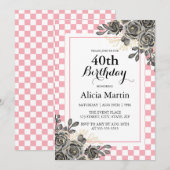 Zwart Roos Baby Roze & Wit Geruite Verjaardag Kaart (Voorkant / Achterkant)