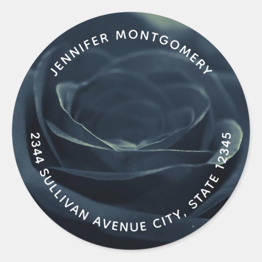 Zwart Roos Bloem Donker Gotisch Vibe Adres Ronde Sticker (Voorkant)
