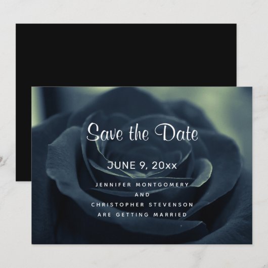 Zwart Roos Bloem Donker Gotische Vibe Bruiloft Save The Date (Voorkant / Achterkant)