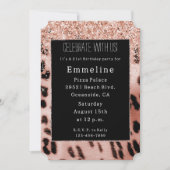 Zwart Roos Blush Roze Leopard Glitter Kaart (Voorkant)