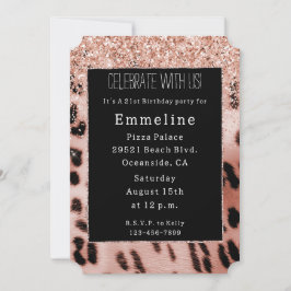 Zwart Roos Blush Roze Leopard Glitter Kaart