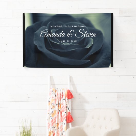 Zwart Roos Dark Gothic Flower Wedding Welkom Spandoek (Insitu)