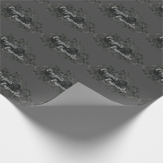 Zwart Roos Dark Gothic Graduation Party Grijs Cadeaupapier (Hoek)