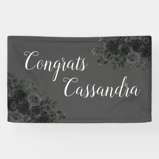 Zwart Roos Dark Gothic Graduation Party Grijs Spandoek (Horizontaal)