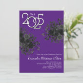 Zwart Roos Dark Gothic Graduation Party Paarse Kaart (Staand voorkant)