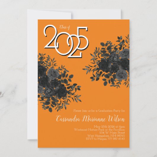 Zwart Roos Dark Gothic Graduation Party Sinaasappe Kaart (Voorkant)