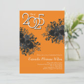 Zwart Roos Dark Gothic Graduation Party Sinaasappe Kaart (Staand voorkant)