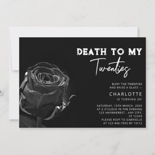 Zwart Roos "Dood aan mijn 20s" 30e Verjaardag Kaart (Voorkant)