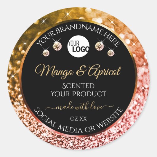 Zwart Roos en gouden glitter Product Labels Logo (Voorkant)