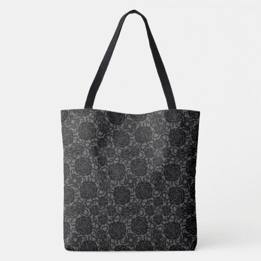 Zwart Roos Faux Lace Tote Bag (Achterkant)
