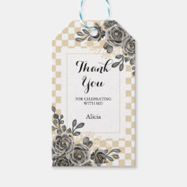 Zwart Roos Flora Gold & White Checkered Bedankt Cadeaulabel