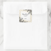 Zwart Roos Flora Gold & White Checkered Bedankt Vierkante Sticker (Tas)
