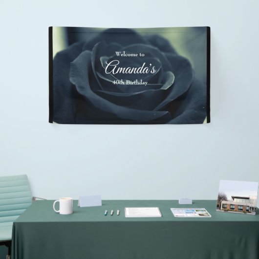 Zwart Roos Flower Dark Gothic Verjaardag Welkom Spandoek (Beurs)