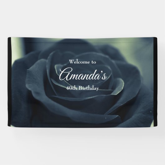 Zwart Roos Flower Dark Gothic Verjaardag Welkom Spandoek (Horizontaal)