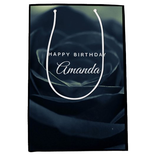 Zwart Roos Flower Dark Gothic Vibe Verjaardag Medium Cadeauzakje (Voorkant)