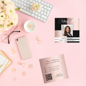 Zwart roos foto QR code lening ondertekenaar Vierkante Visitekaartje