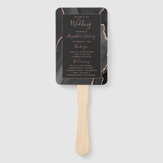 Zwart Roos Gold Agate Dark Weddenprogramma Handwaaier (Voorkant)