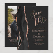 Zwart Roos Gold Agate Foto donker sparen Datum Kaart (Voorkant / Achterkant)