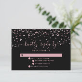 Zwart Roos Gold Blush Pink Glitter Wedding RSVP (Staand voorkant)